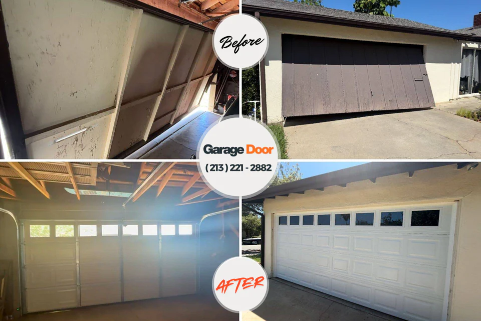 Before and after: garage door repair Wolcott, IN